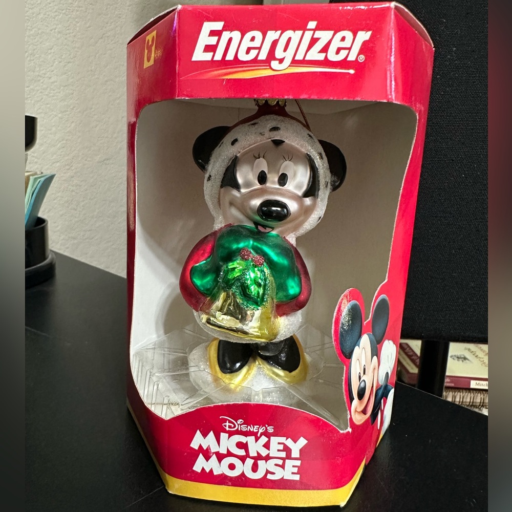 Energizer Disney Minnie Mouse Glass Ornament - Red, Green, Gold